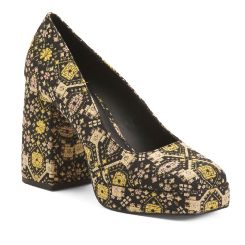 NWT The Uplift Pump by Katy Perry in Pink & Gold Metallic Brocade Size 6.5